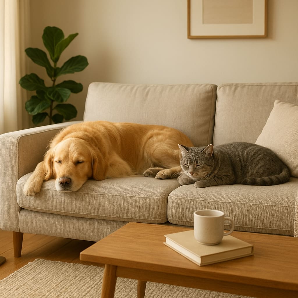 Hund und Katze ruhen gemütlich zuhause