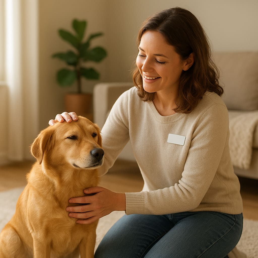 Tiersitterin betreut einen Hund zuhause